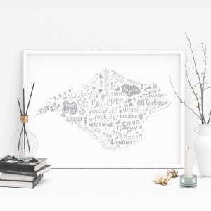 Isle of Wight | Muurkunst, kaartkunst, Engeland print, woondecoratie, A5/A4/A3/A2/A1 ingelijst, ingelijste kunstprints