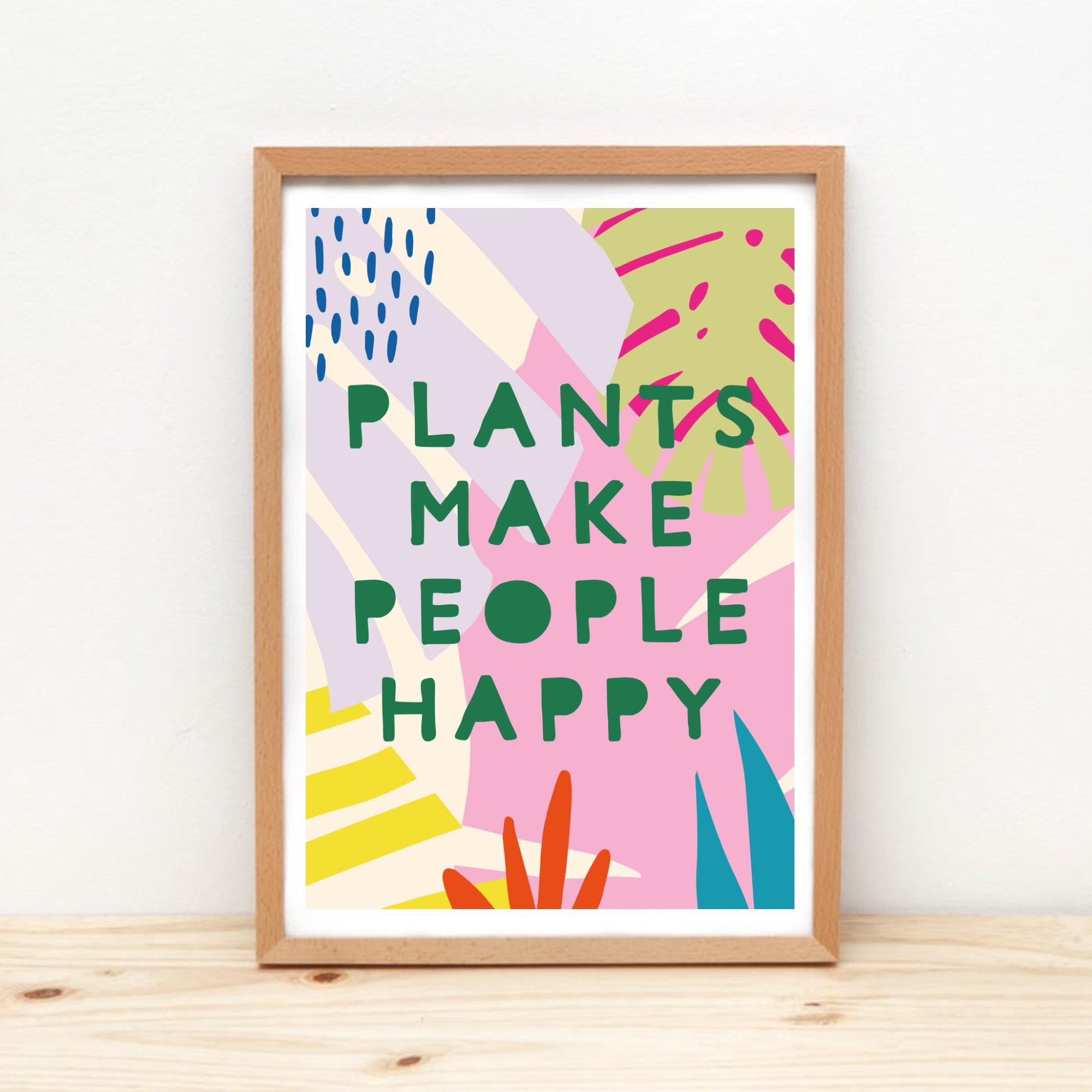 Plants Make People Happy Motivational Print Wall Art Boho Etsy UK