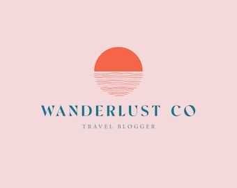 May include: A logo for a travel blog called "Wanderlust Co." with a stylized sunset graphic in orange and blue.