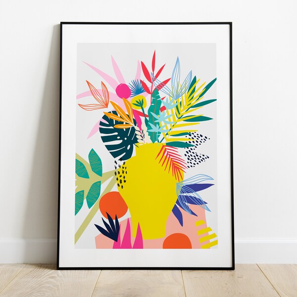 Yellow Vase Of Flowers | Floral Modern Print | A5/A4/A3/A2/A1 | Home/Living/Kitchen Art | Unframed Art Print