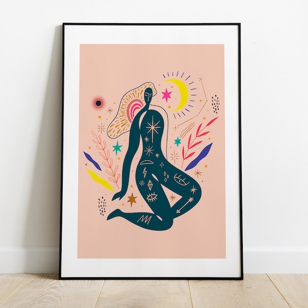 Geluksvrouw | Mystieke boho-print | A5/A4/A3/A2/A1 | Home/Wonen/Keukenkunst | Niet ingelijste kunstafdruk