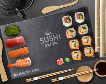 Personalised Sushi Making Kit Set Slate Family Name Company Logo Kitchen Board Cuisine Chef Gift Wedding Bridal Tapas