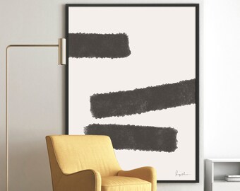 Black White Modern Art, Minimalist Art Printable, Original Artwork, Digital Download, Brush Stroke, Large Abstract Print, Living Room Decor