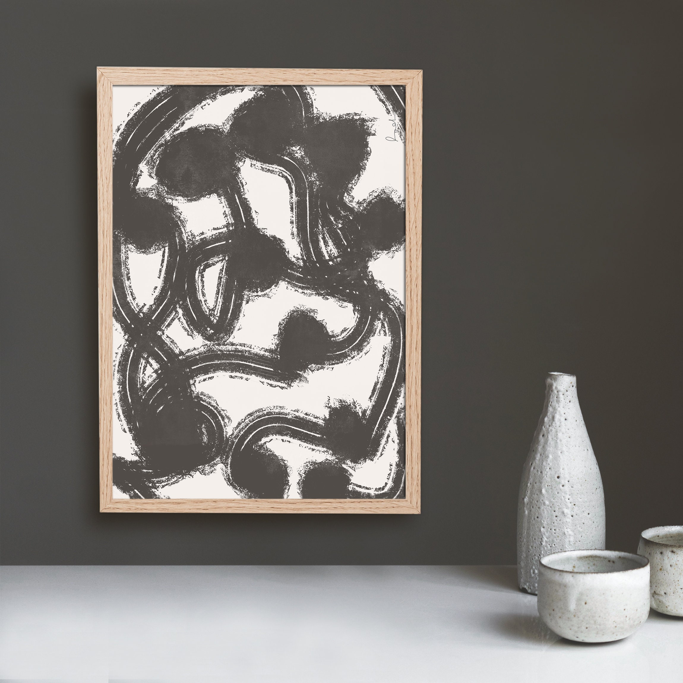 Large Abstract Horizontal Art Print Black White Print Etsy