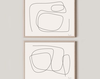 Set of 2 Art Prints, Simple Line Art, Minimalist Art Poster, Single Line, Continuous Line Print, Off White Wall Art, Scandinavian Prints