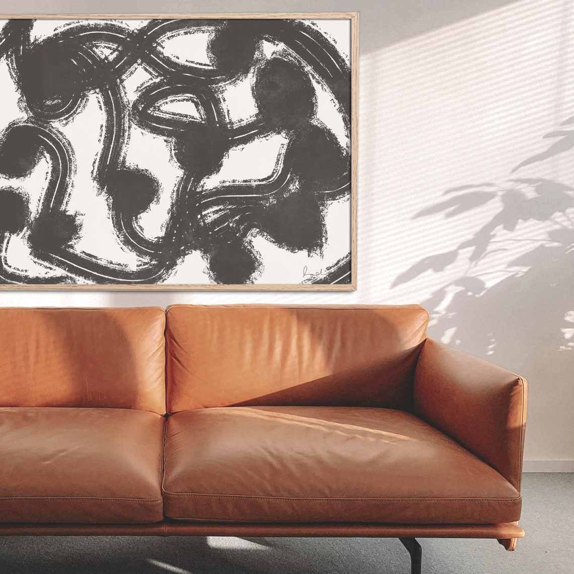 Large Abstract Horizontal Art Print Black White Print Etsy