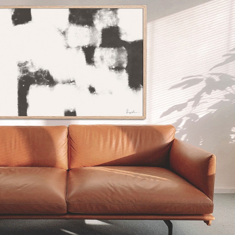 Black White Abstract Shapes Print Minimalist Art 24x36 Large Abstract Art Print Oversize Wall Art Horizontal Print Mid Century Modern
