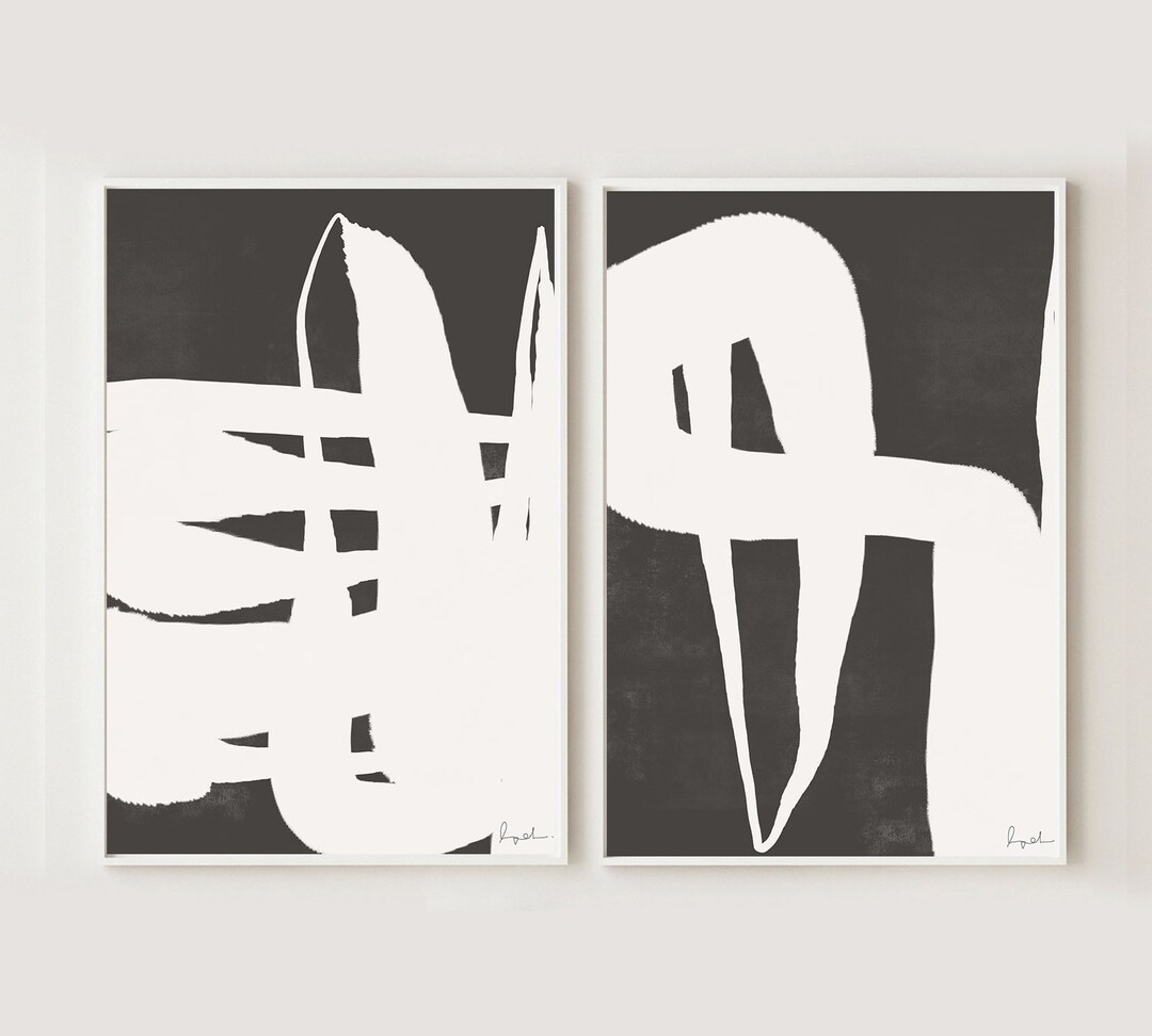 Black White Abstract Art, Set of 2 Digital Prints, Minimalist Prints