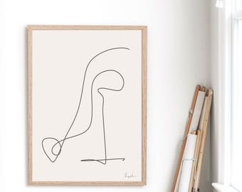 Continuous Line Art, Simple Art Print, Instant Download, Minimalist Poster, Scandinavian Wall Art, Beige Print, Line Drawing, One Line Art