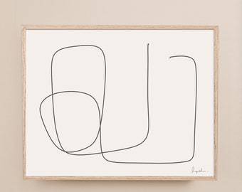 Beige Art Print, Off White Wall Art, One Line Print, Continuous Line Drawing, Art Print Instant Download, Large Abstract, Modern Minimalist