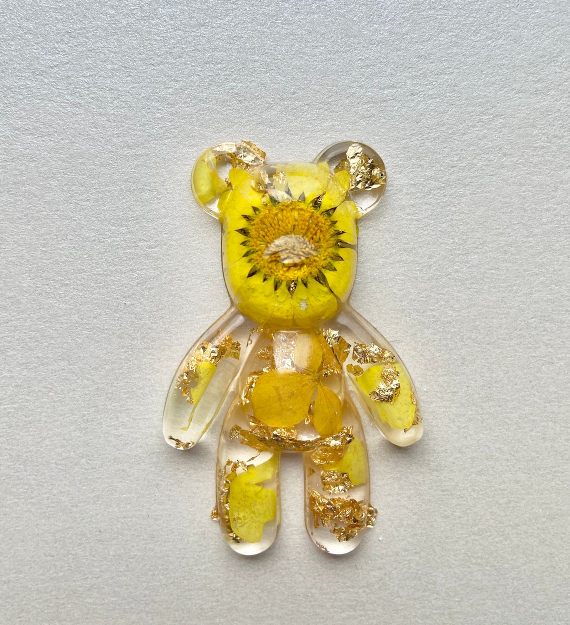 Custom Floral Bear Keychain Personalized Resin Real Dried Etsy