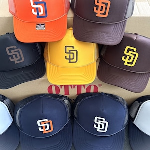 Part A Custom Baseball Trucker Hat - Foam Front Mesh Back Snap Back Vinyl Transfer Print Trucker Hat Adult & Youth Sizes Slam Diego Padre