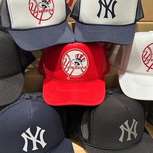 Custom Baseball Trucker Hat - Foam Front Mesh Back Snap Back Closure Vinyl Transfer Print Trucker Hat Adult & Youth Sizes Yanks