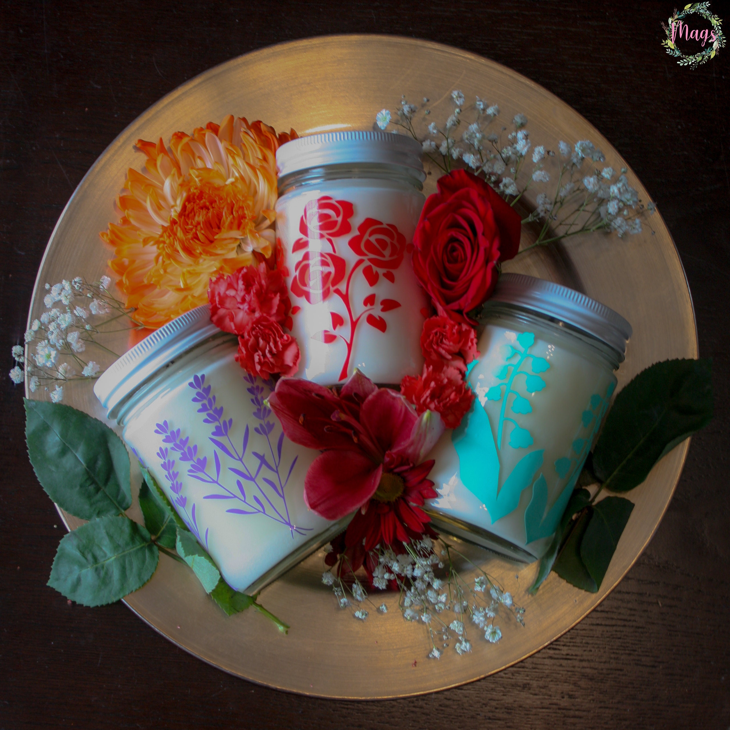 Mother's Day 3 Floral Candle Set Gift 12oz Cotton Etsy