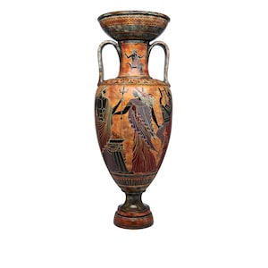Amphora with patina and depictions from the ancient Greek mythology (Zeus, Hera, Dionysus, Aphrodite, Apollo, Poseidon) - hand made replica