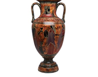 Amphora with depictions from the ancient Greek mythology (Zeus, Aphrodite, Poseidon, Apollo, Dionysus, Artemis, Hestia) - hand made replica