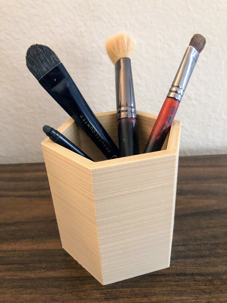 Wood Pen Cup Holder Desk Organizer Makeup Brush Holder 3D Etsy