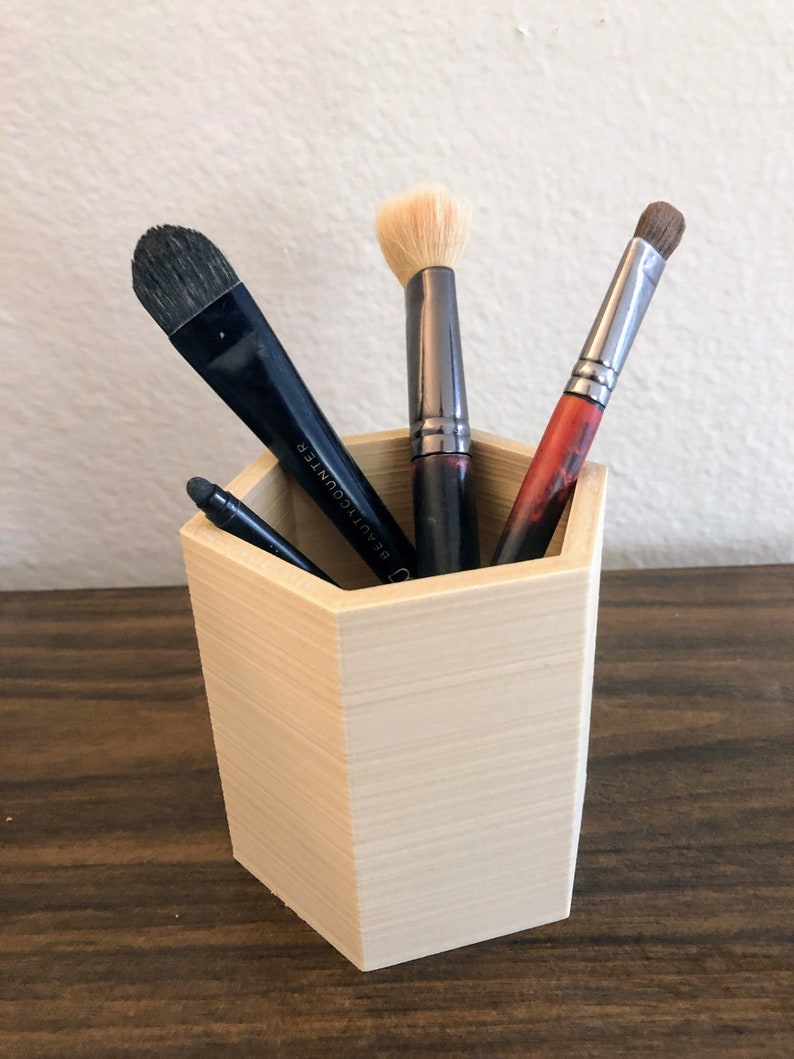 Wood Pen Cup Holder Desk Organizer Makeup Brush Holder 3D Etsy