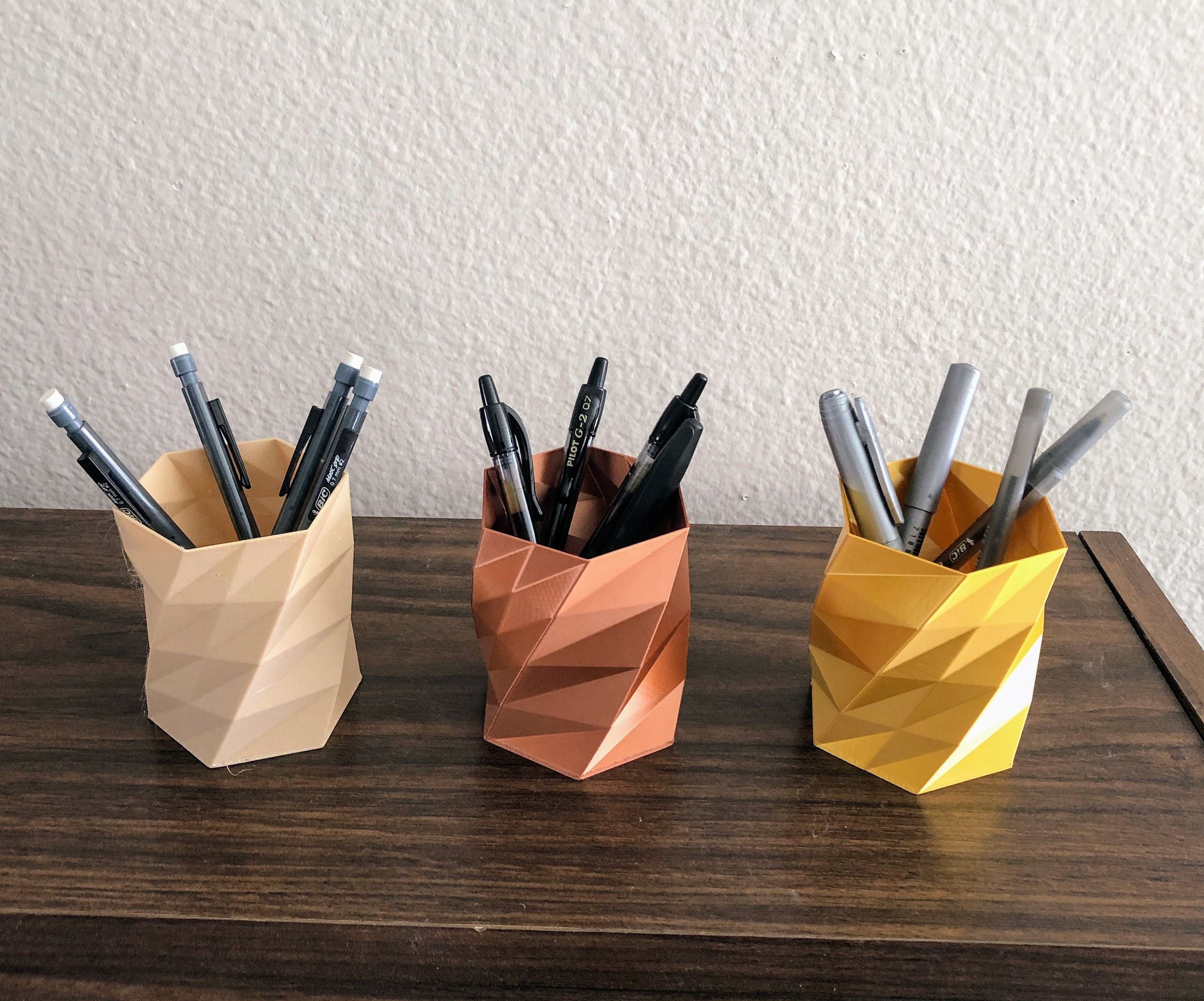 Wood Pen Holder Office Gift Office Supplies Eco-Friendly Pen Holder Upcycled Metal and Wood 3D Printed Pen Holder