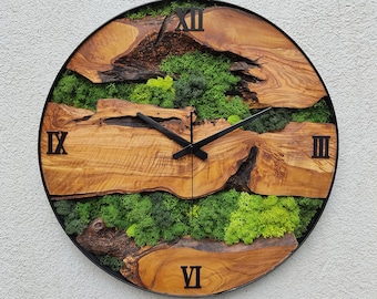 Orologio da parete in muschio su ordinazione, regalo personalizzato, arte della parete, orologio da parete in muschio e legno su misura, decorazione da parete personalizzata