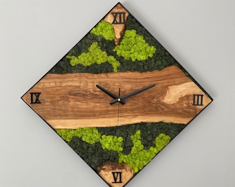 Moss Wanduhr, Raumdekor, Moss & Holz Wanduhr, Custom Wanddekor