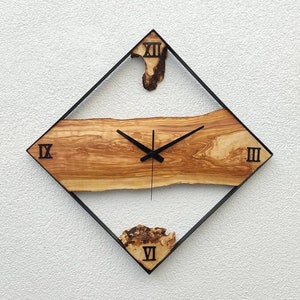 25'', Metal & Wood İndustrial Decor, Rustic Wood Wall Clock, Large Wall Clock, Tree Slice Clock, Wood Natural Clock image 1