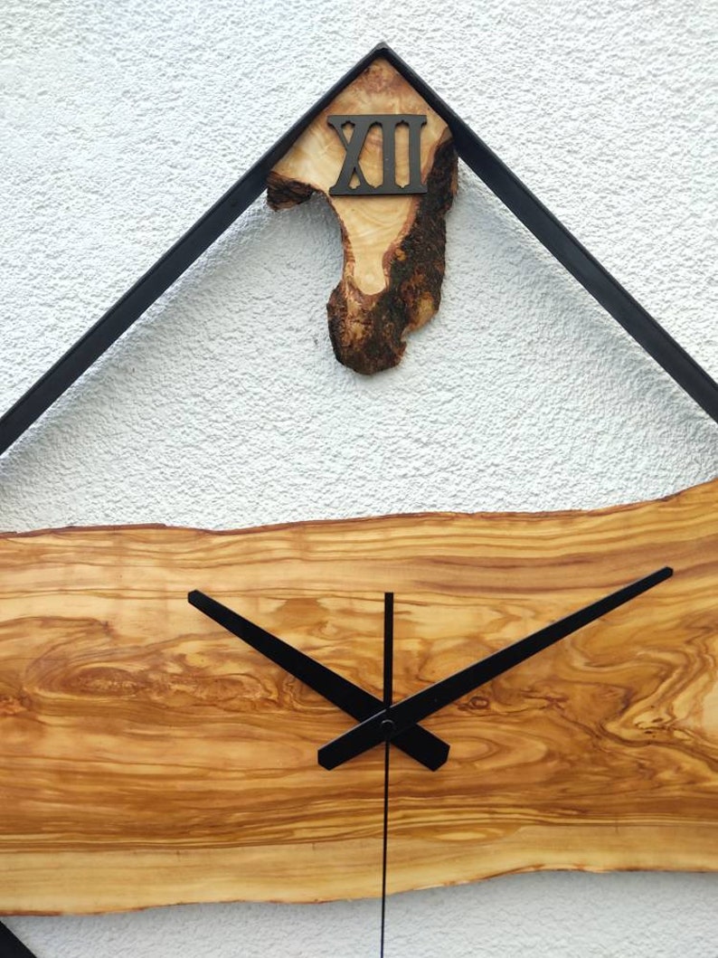 25'', Metal & Wood İndustrial Decor, Rustic Wood Wall Clock, Large Wall Clock, Tree Slice Clock, Wood Natural Clock image 2