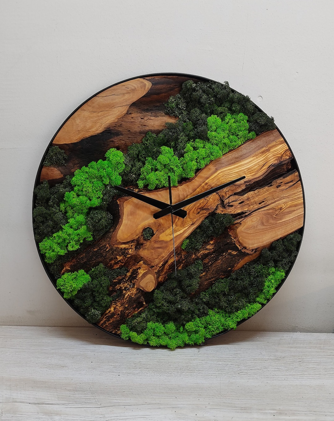 Made to Order Moss Wall Clock, Custom Made Moss & Wood Wall Clock