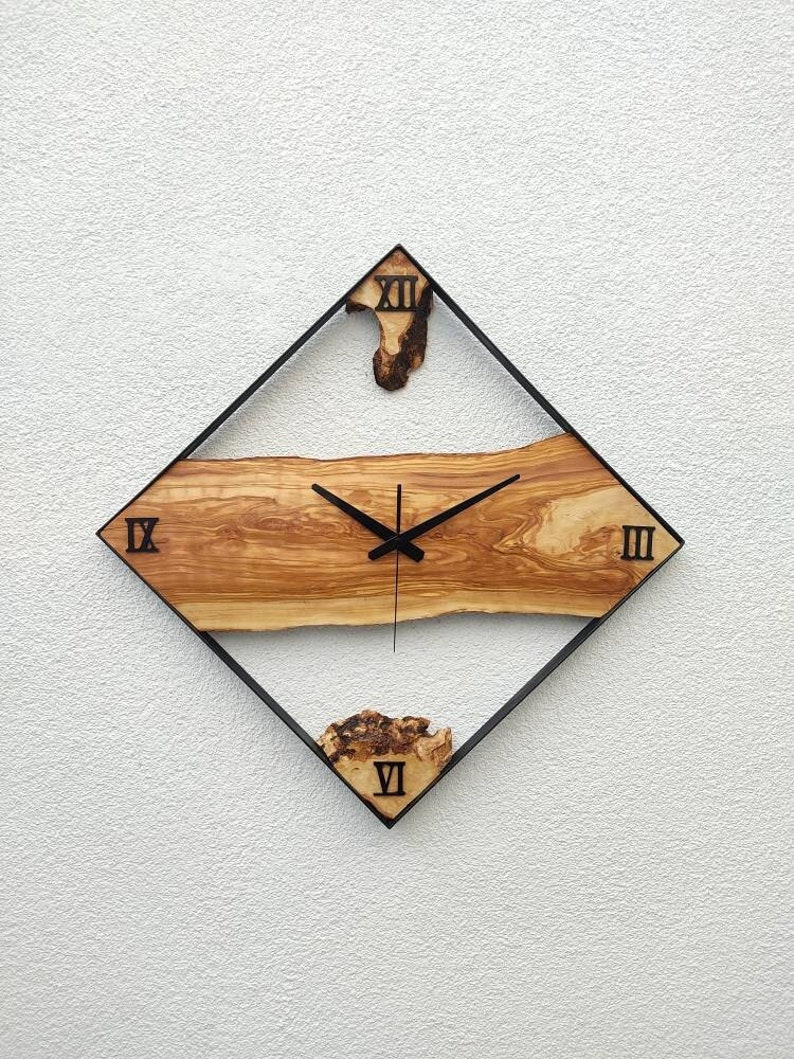 25'', Metal & Wood İndustrial Decor, Rustic Wood Wall Clock, Large Wall Clock, Tree Slice Clock, Wood Natural Clock image 1