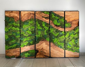 Custom Made Moss and Olive Wood Wall Art, Handmade Gift,Metal Frame Moss Wall Decor, Olive Wood and Moss Wall Art, The New Homeowner