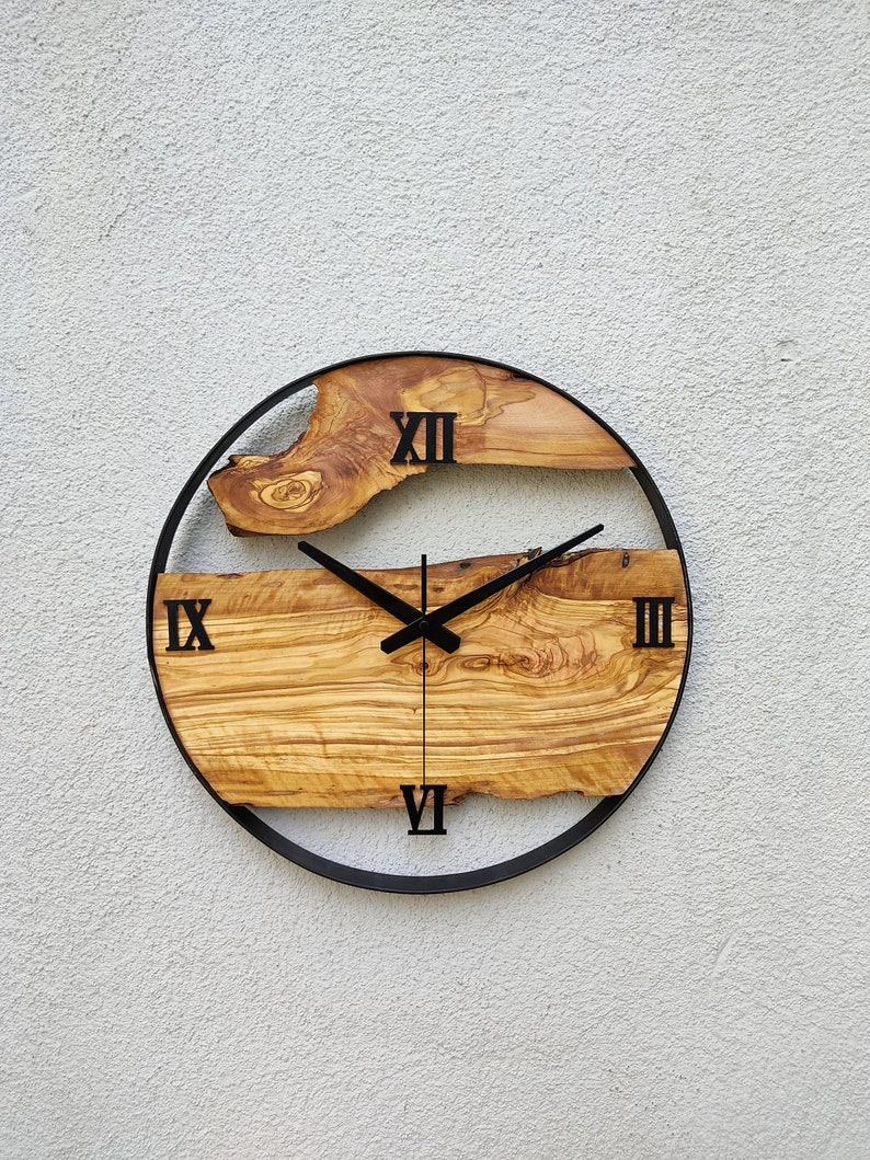 Minimalist Wall Clock Modern Wall Clock Silent Unique Wood 16 inch image 1