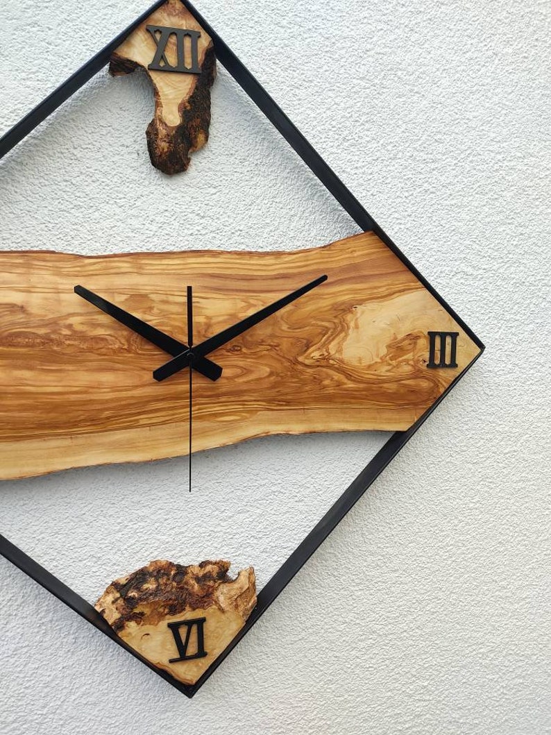 25'', Metal & Wood İndustrial Decor, Rustic Wood Wall Clock, Large Wall Clock, Tree Slice Clock, Wood Natural Clock image 8