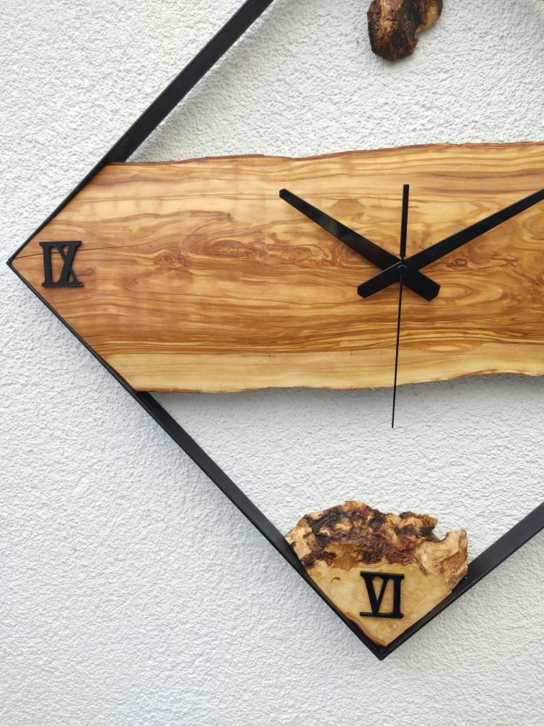 25'', Metal & Wood İndustrial Decor, Rustic Wood Wall Clock, Large Wall Clock, Tree Slice Clock, Wood Natural Clock image 5