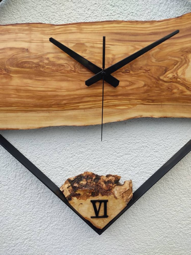 25'', Metal & Wood İndustrial Decor, Rustic Wood Wall Clock, Large Wall Clock, Tree Slice Clock, Wood Natural Clock image 3