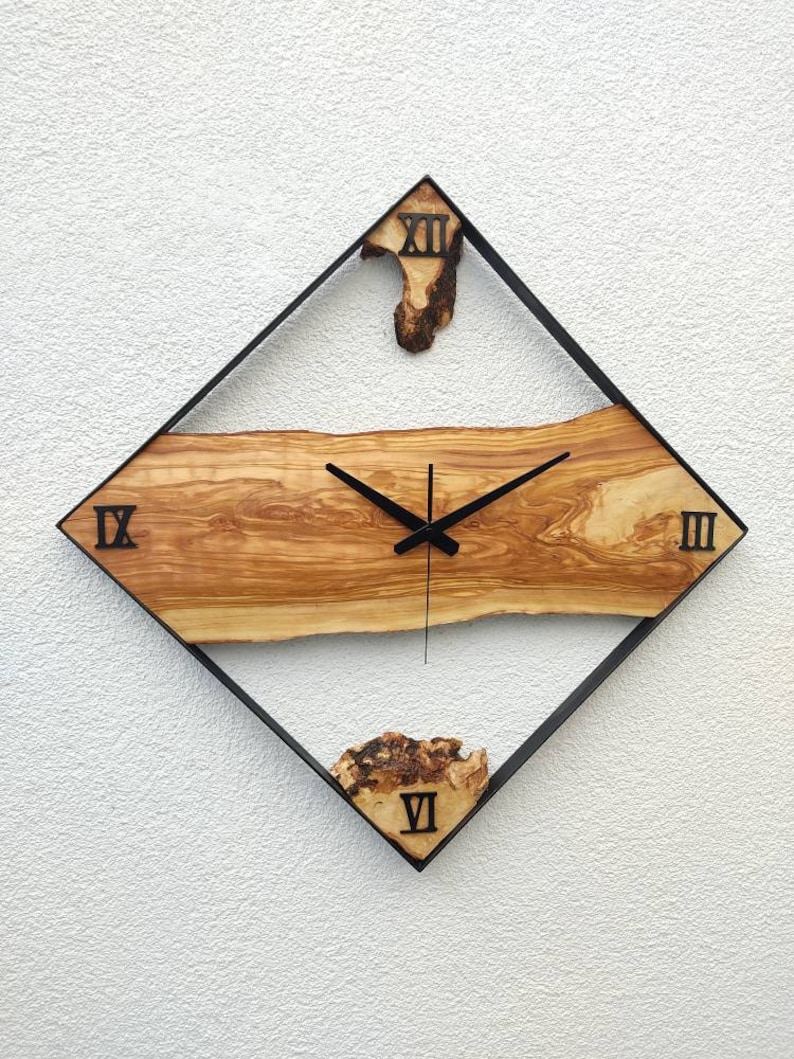 25'', Metal & Wood İndustrial Decor, Rustic Wood Wall Clock, Large Wall Clock, Tree Slice Clock, Wood Natural Clock image 9