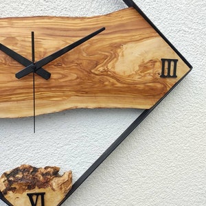 25'', Metal & Wood İndustrial Decor, Rustic Wood Wall Clock, Large Wall Clock, Tree Slice Clock, Wood Natural Clock image 4
