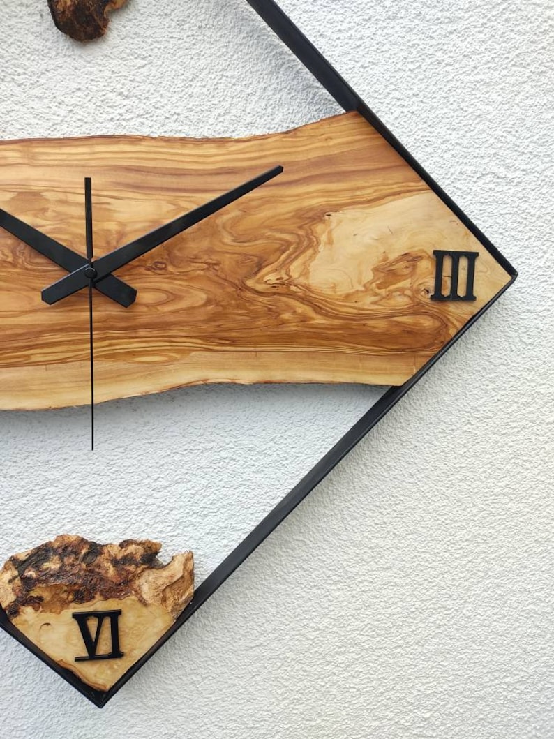 25'', Metal & Wood İndustrial Decor, Rustic Wood Wall Clock, Large Wall Clock, Tree Slice Clock, Wood Natural Clock image 4