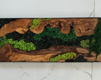 Custom Made Moss and Olive Wood Wall Art, Handmade Gift,Metal Frame Moss Wall Decor, Olive Wood and Moss Wall Art, The New Homeowner