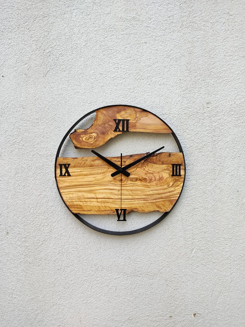 Minimalist Wall Clock Modern Wall Clock Silent Unique Wood 16 inch image 2