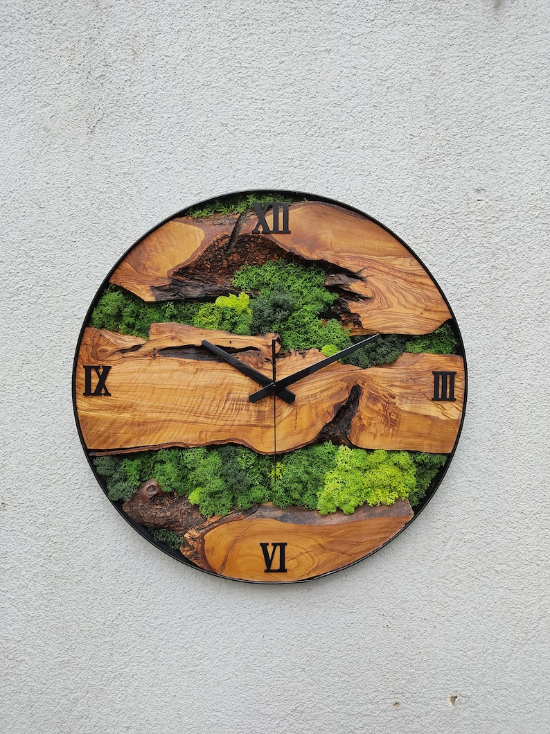 Made to Order Moss Wall Clock, Personalized gift, Wall Art, Custom Made Moss & Wood Wall Clock, Custom Wall Decor image 1