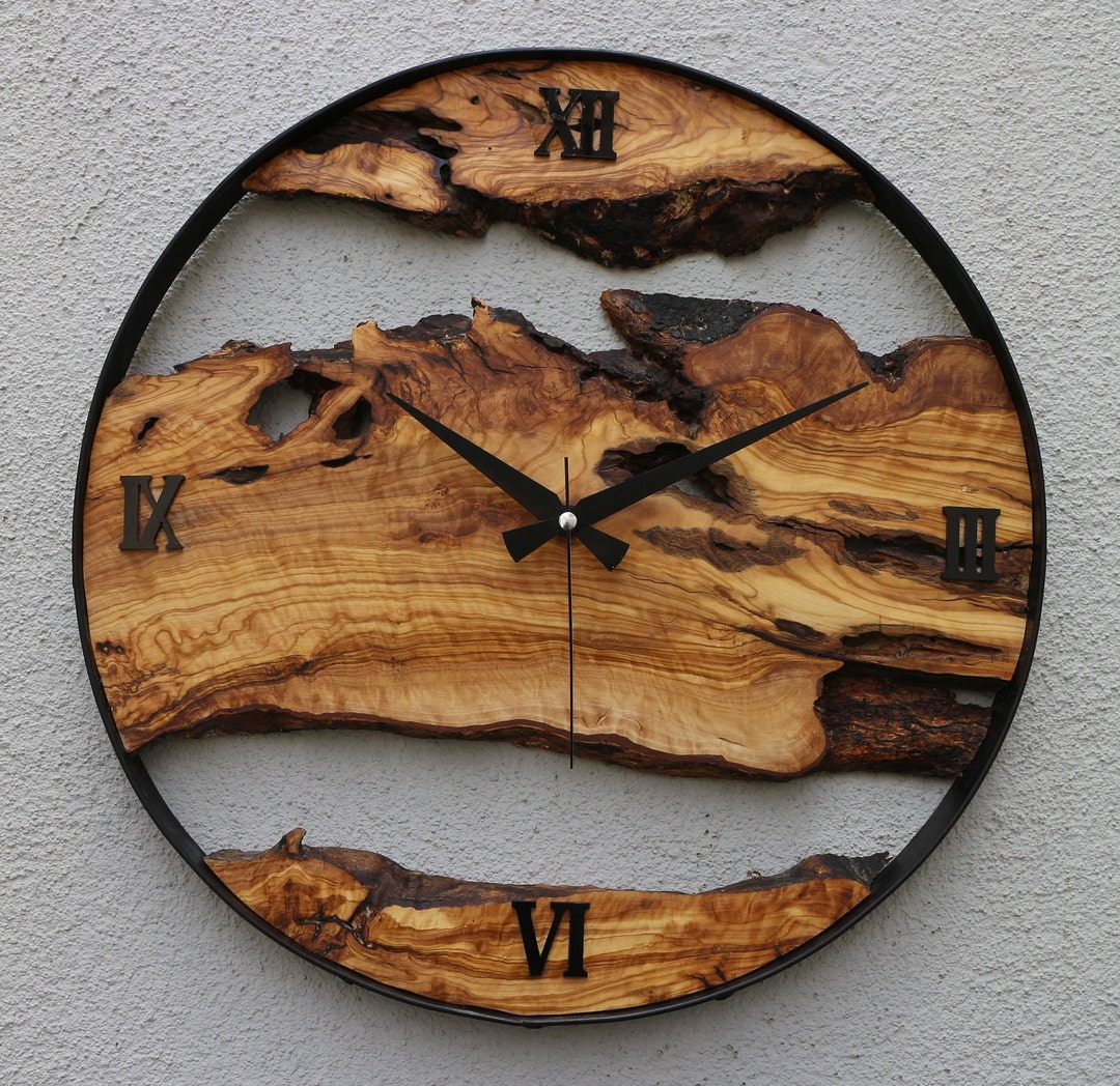 Made to Order Metal  Olive Wood Wall Clock Big Wood and Etsy UK