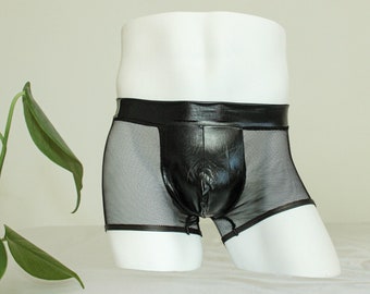 Gay Kink Faux Leather Sheer Black Boxer SMALL