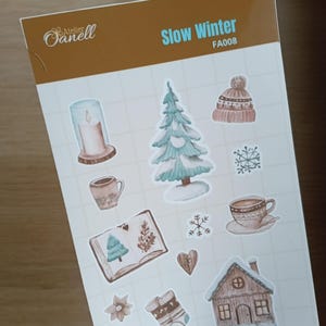 「スローウィンター」ステッカーシート、水彩画、ノート、文房具、スクラップブッキングの装飾用