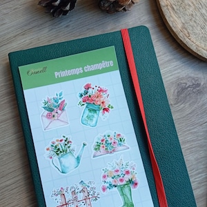 Planche Stickers autocollant "Printemps champêtre", réalisé à l’aquarelle, pour carnets, papeterie, décoration scrapbooking