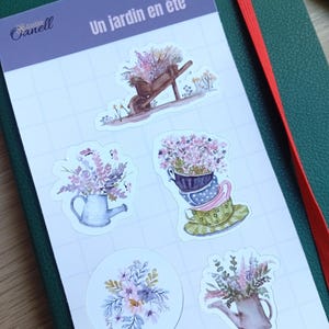 Stickers autocollant "Un jardin en été", réalisé à l’aquarelle, pour carnets, papeterie, décoration scrapbooking