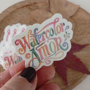 Sticker Watercolor amor, réalisé à l’aquarelle, pour carnets, papeterie, décoration scrapbooking et pour de jolis cadeaux