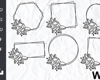 Download Cut File Wedding Monogram Svg Floral Hexagon Svg Design Shirt Diy Laurel Frame Svg Mothers Day Modern Leaves Frame Silhouette Cricut Clip Art Art Collectibles