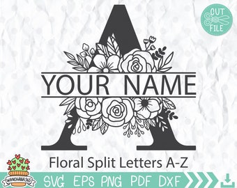 Floral Split Monogram Letters A-Z (Digital Download)