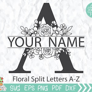 ¡Se incluyen archivos svg, png, dxf y eps de letras de monograma divididas A-Z! Flor del alfabeto para boda, camisas.