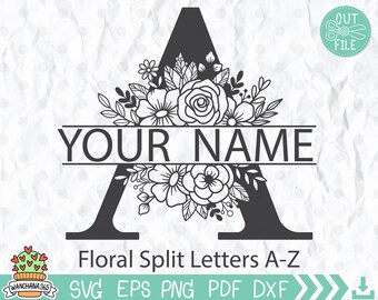 Podzielone litery monogramu A-Z – natychmiastowe pobranie cyfrowe – pliki SVG, PNG, DXF i EPS w zestawie! Kwiat alfabetu na ślub, koszule